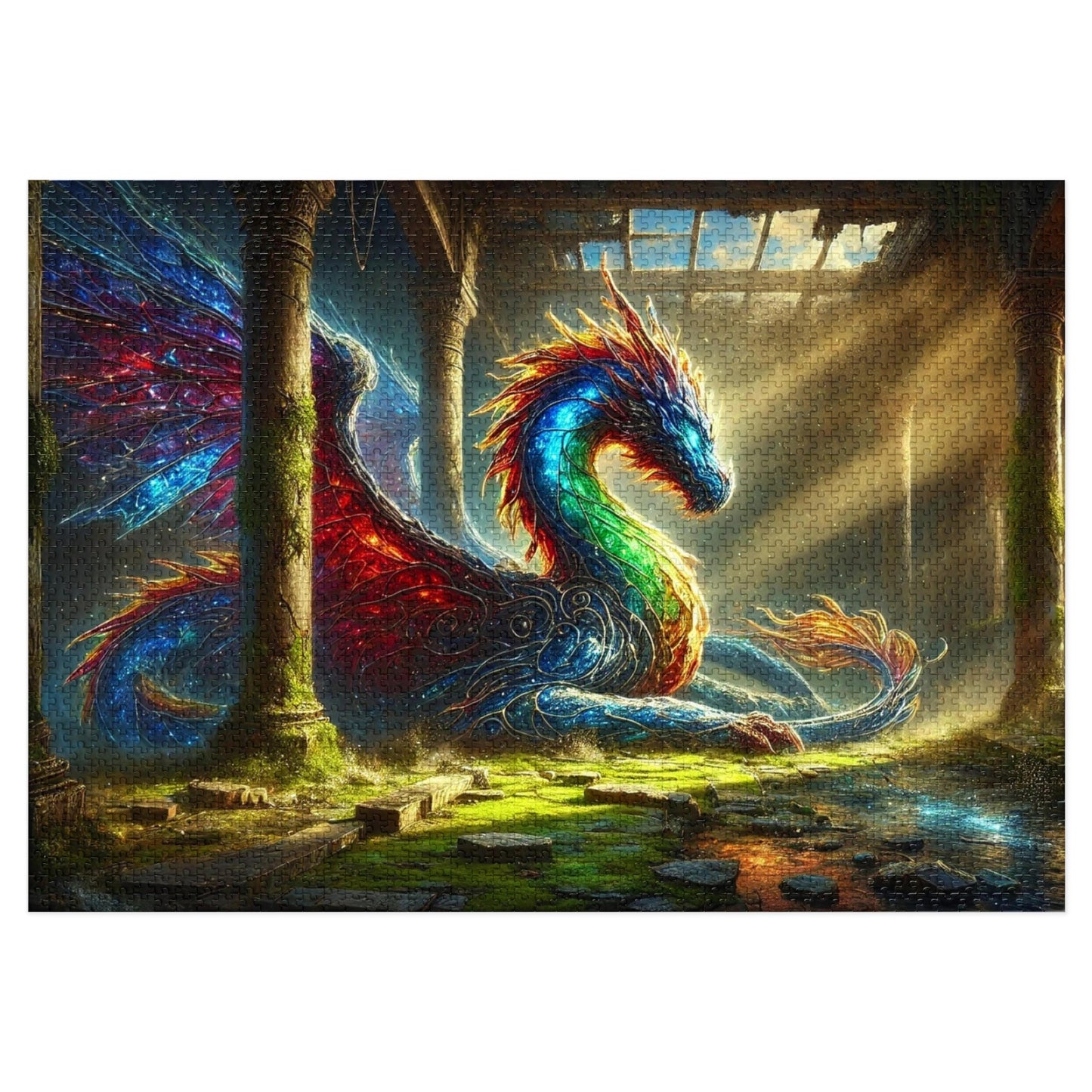 The Luminous Warden: A Dragon Resting Beneath Ruined Skies