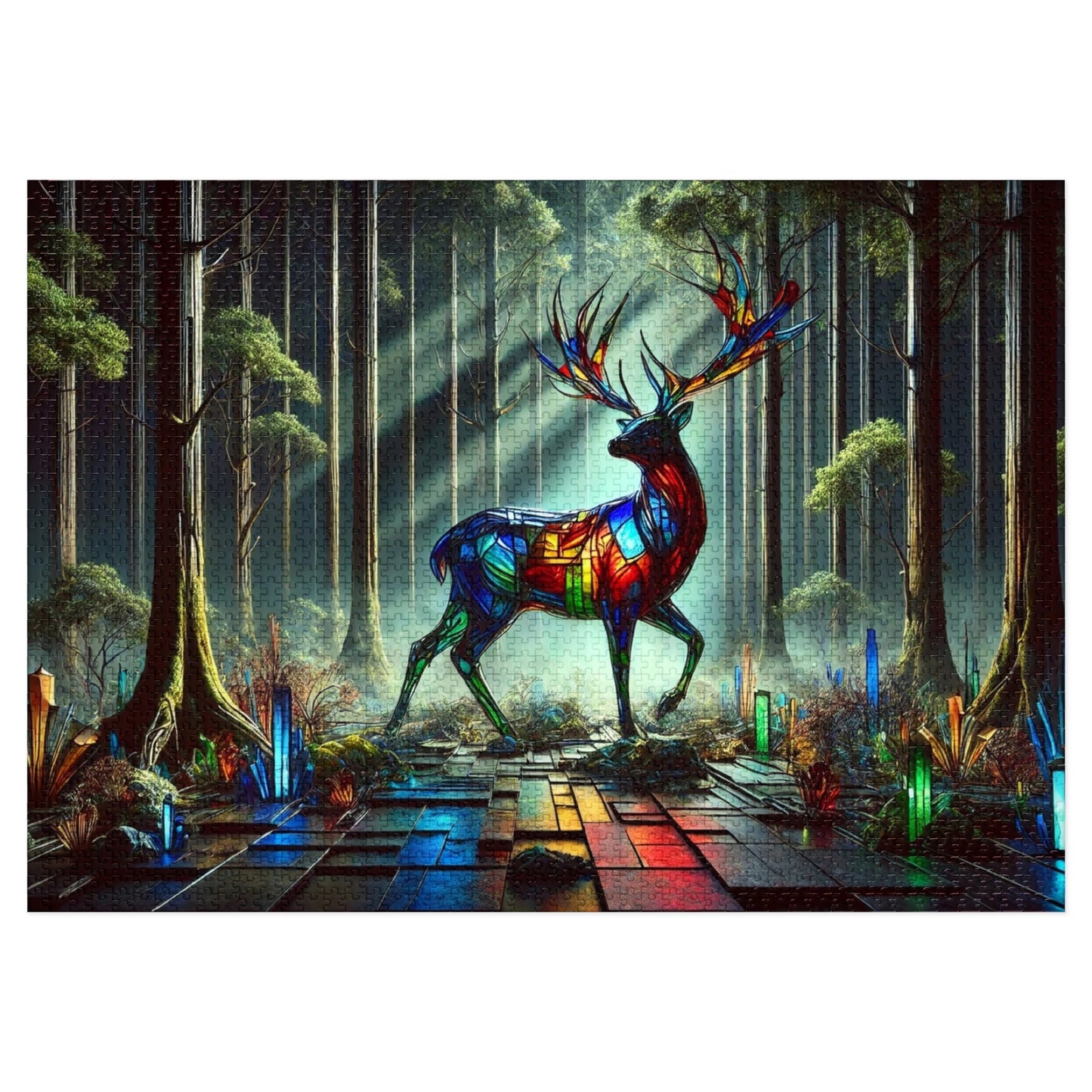 The Luminous Guardian: The Stained Glass Stag in the Silent Forest