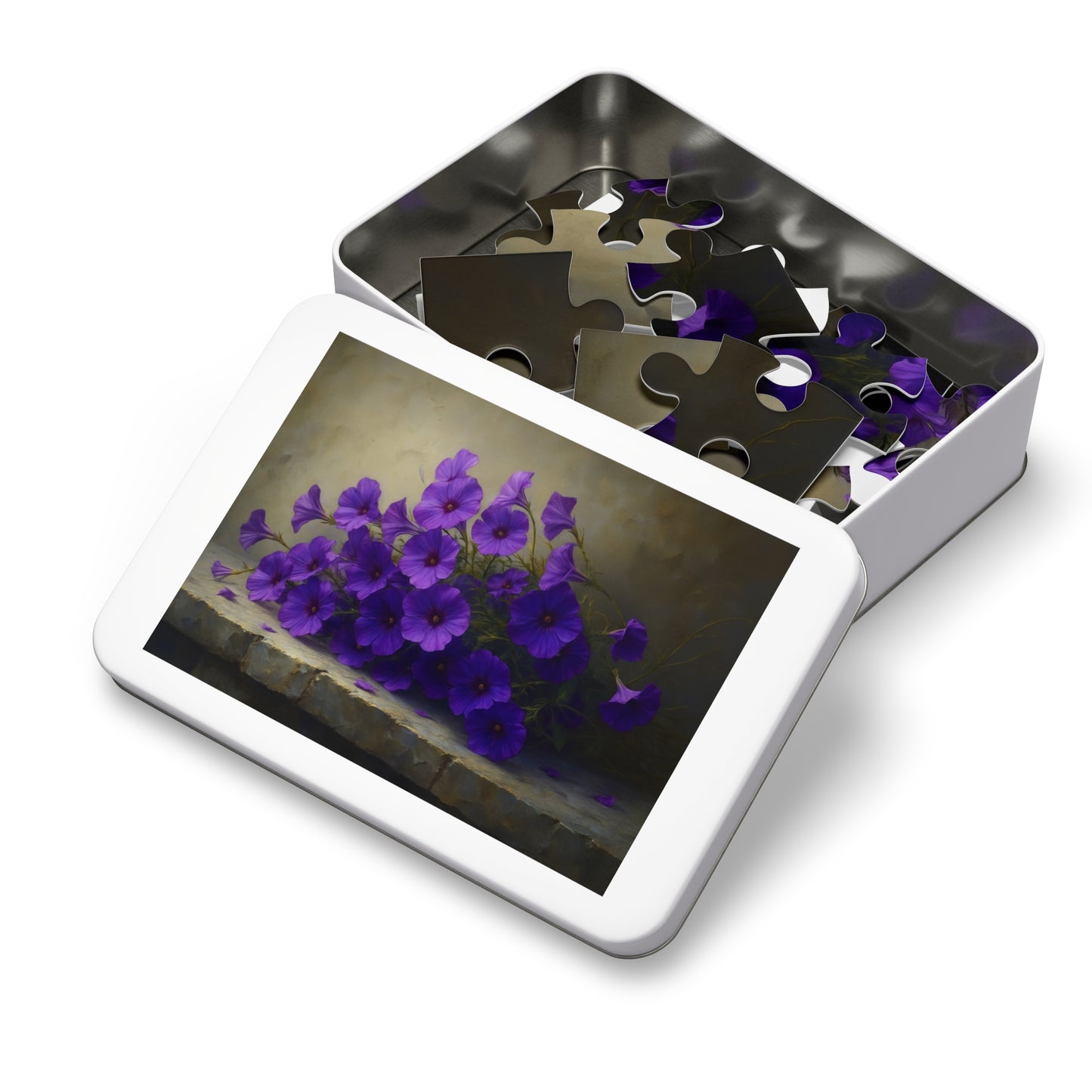 Violet Cascade: Petunias on Cold Stone