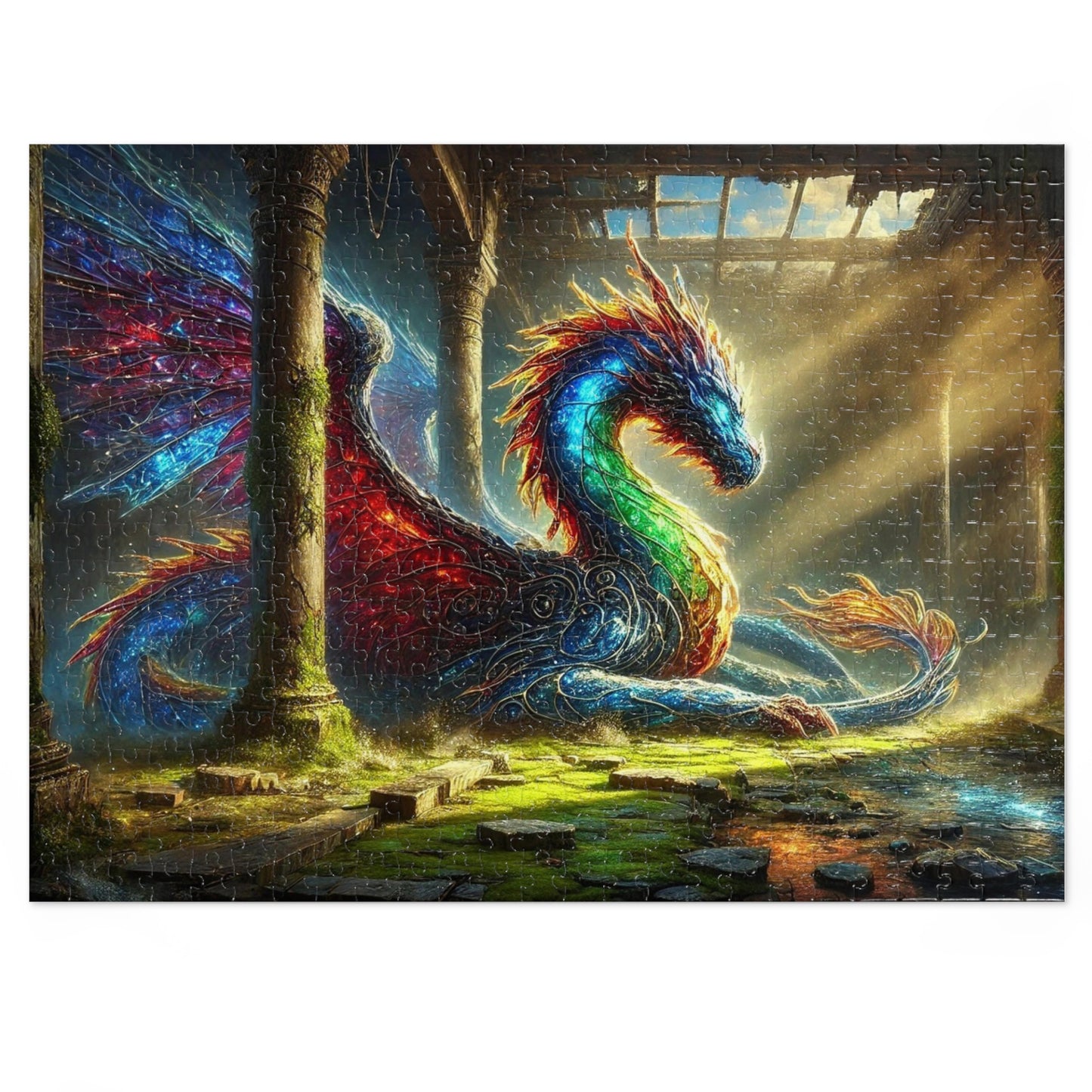 The Luminous Warden: A Dragon Resting Beneath Ruined Skies