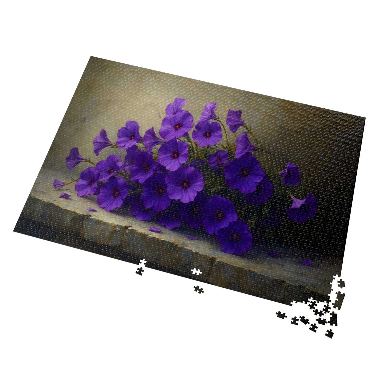 Violet Cascade: Petunias on Cold Stone