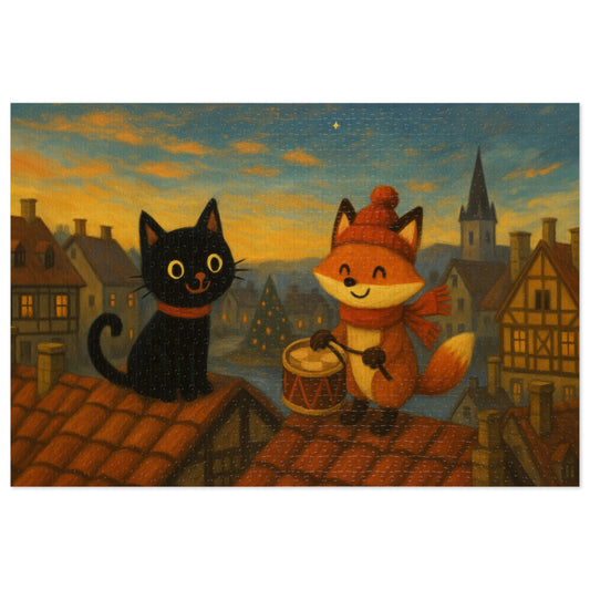 Little Black Cat Journeys: Rooftop Patrol at Dusk