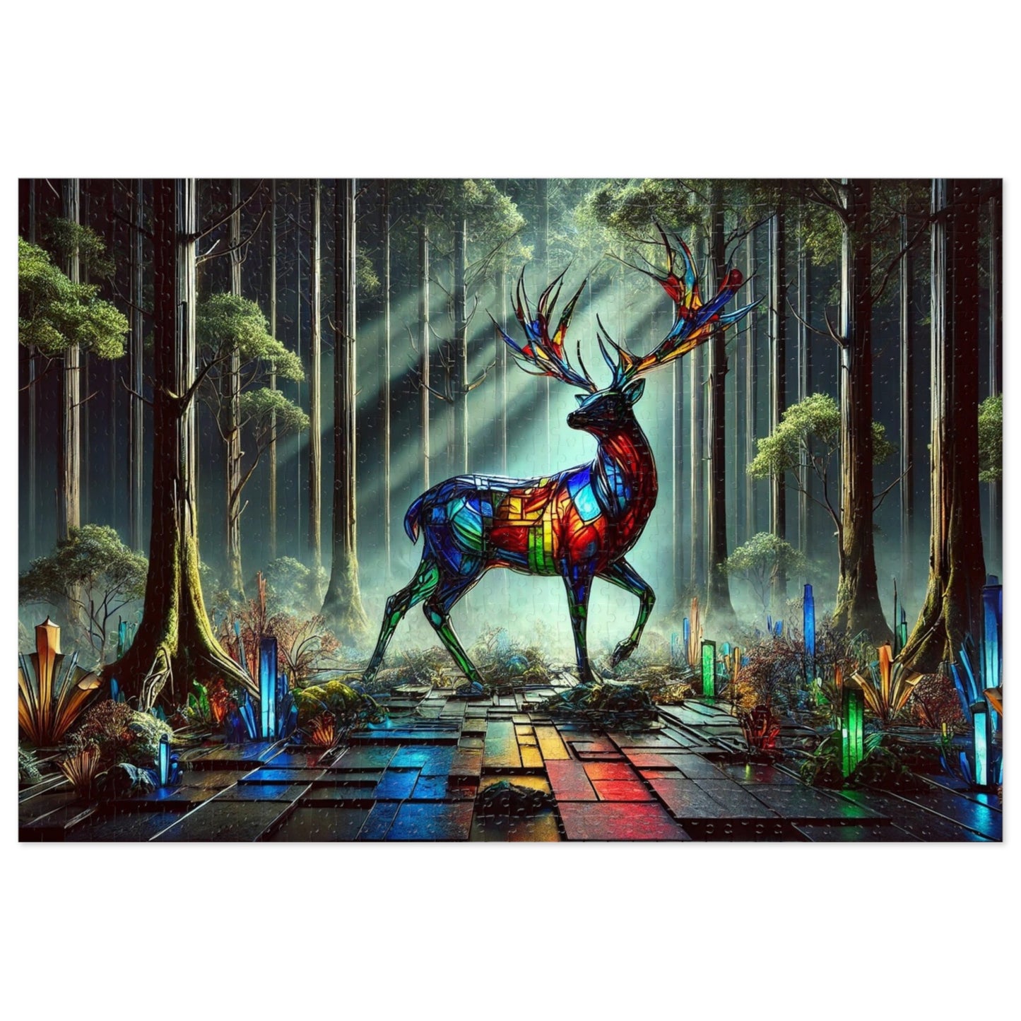 The Luminous Guardian: The Stained Glass Stag in the Silent Forest