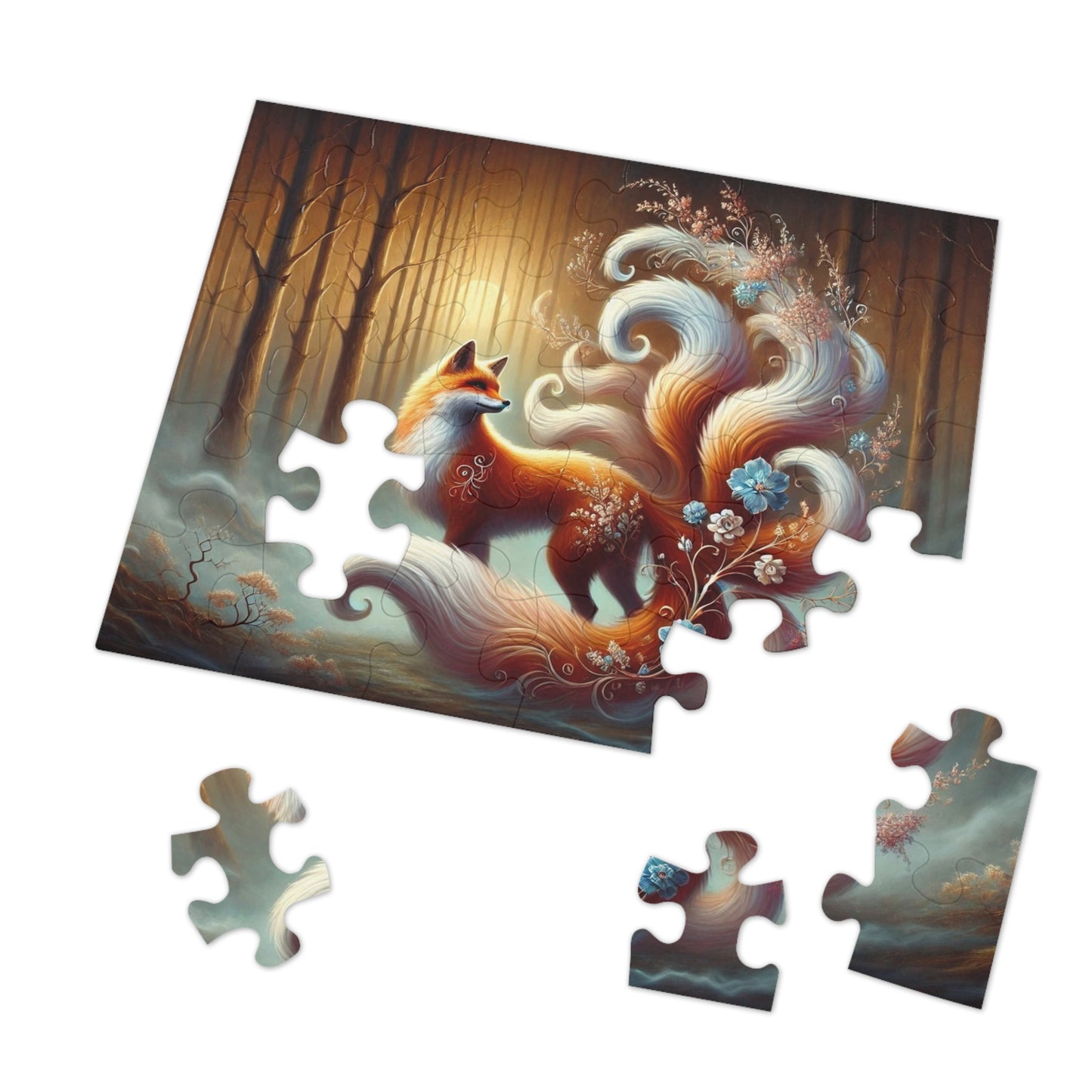 Celestial Bloom: The Nine-Tailed Fox in a Forest of Light