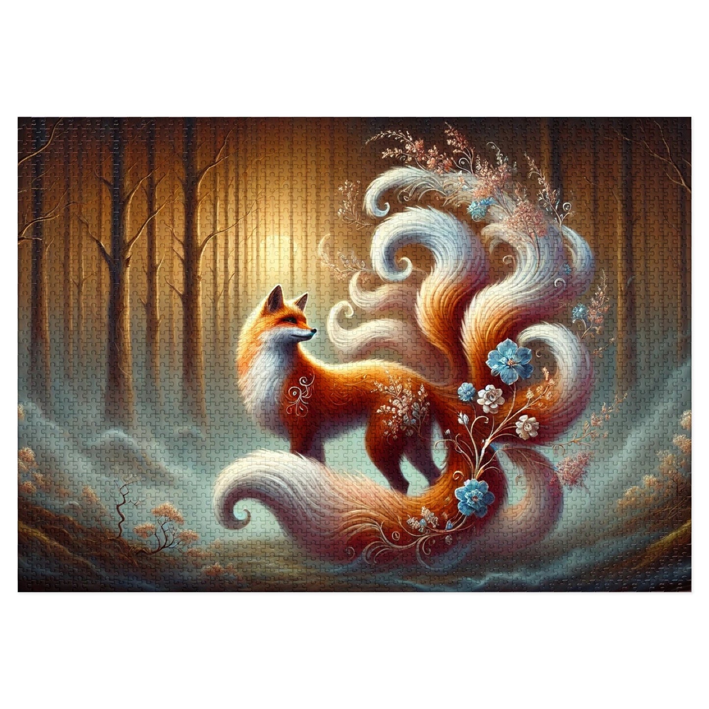 Celestial Bloom: The Nine-Tailed Fox in a Forest of Light