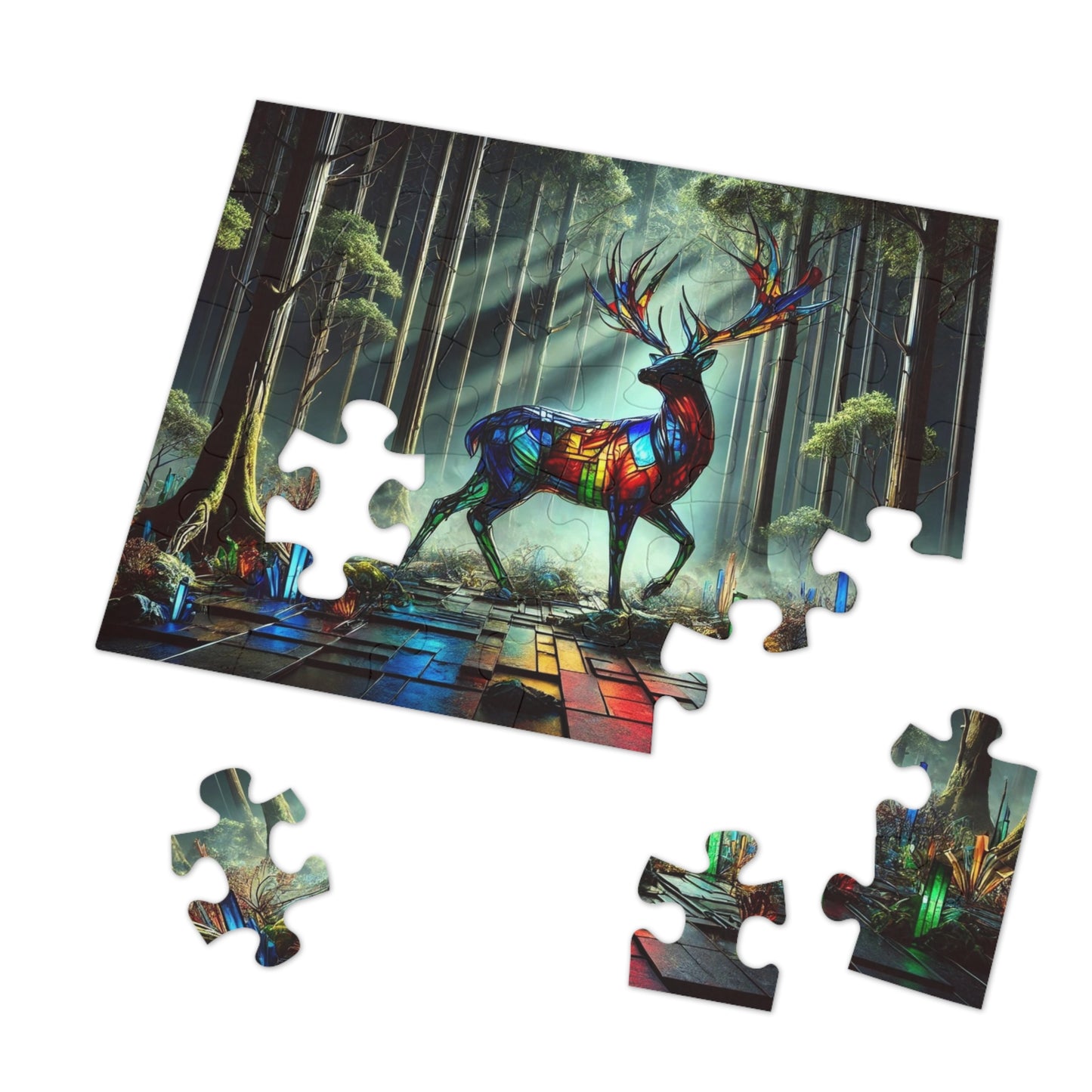 The Luminous Guardian: The Stained Glass Stag in the Silent Forest