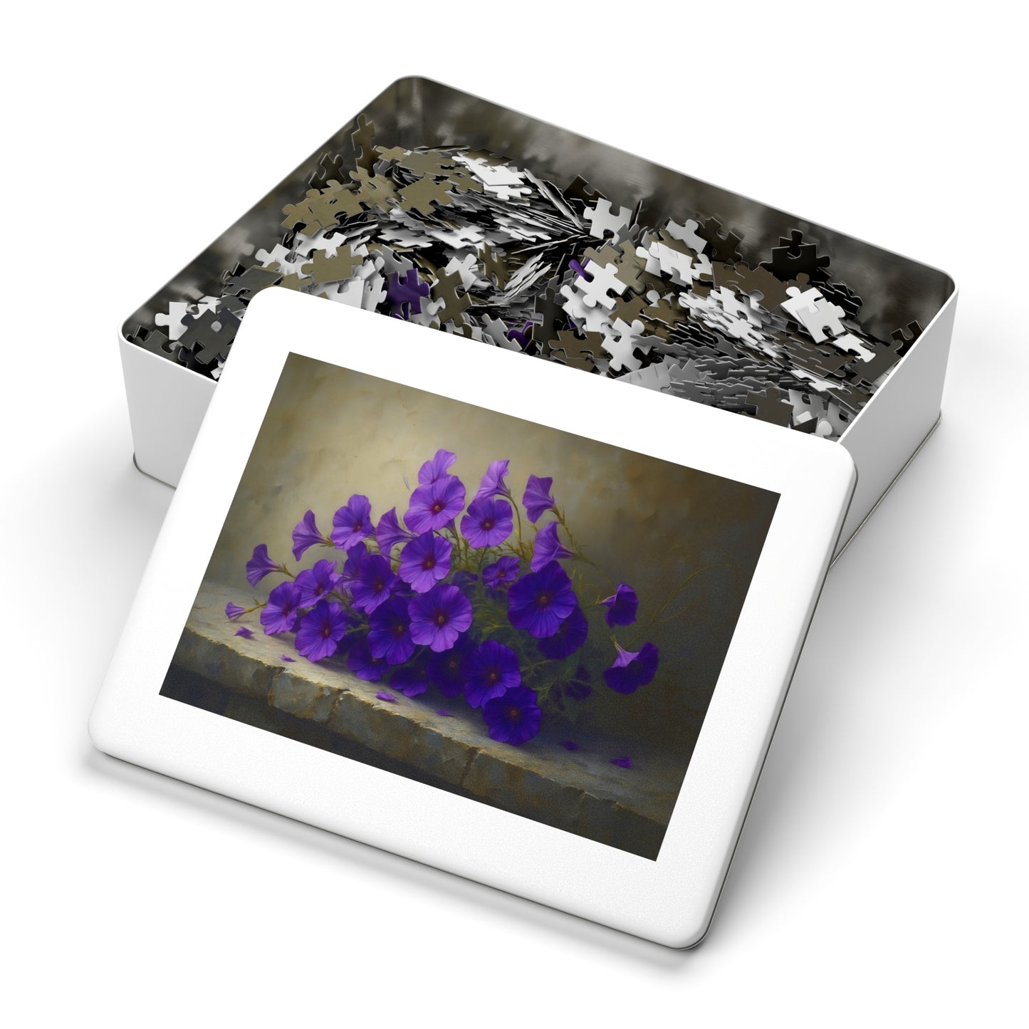 Violet Cascade: Petunias on Cold Stone