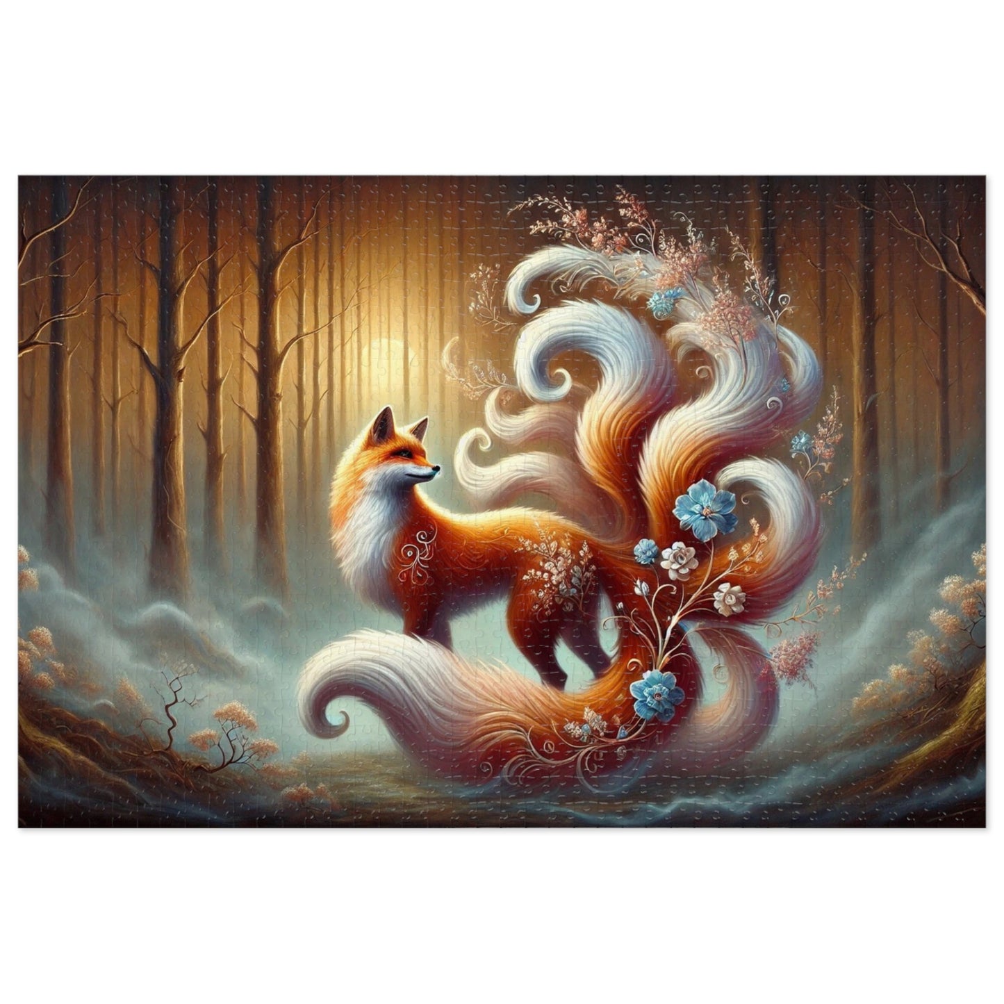 Celestial Bloom: The Nine-Tailed Fox in a Forest of Light