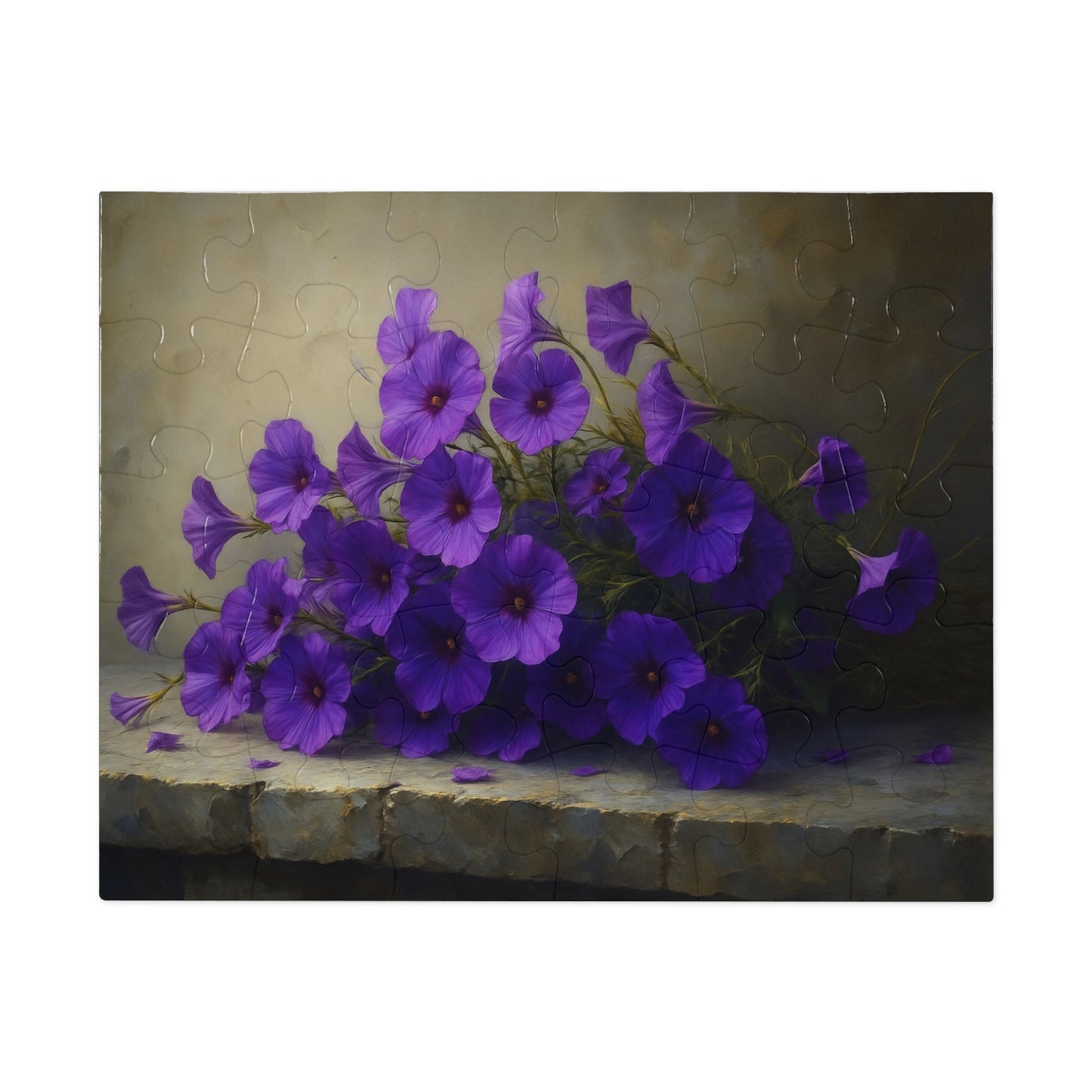Violet Cascade: Petunias on Cold Stone