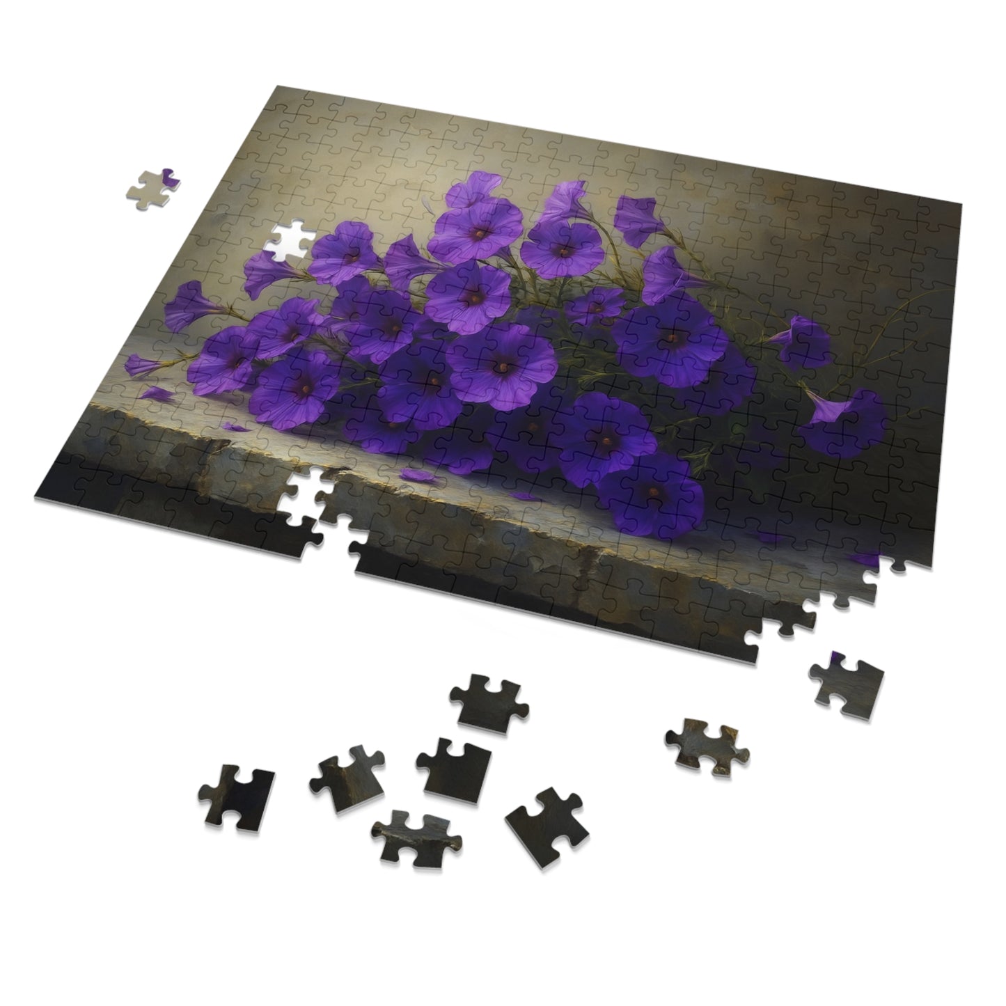 Violet Cascade: Petunias on Cold Stone