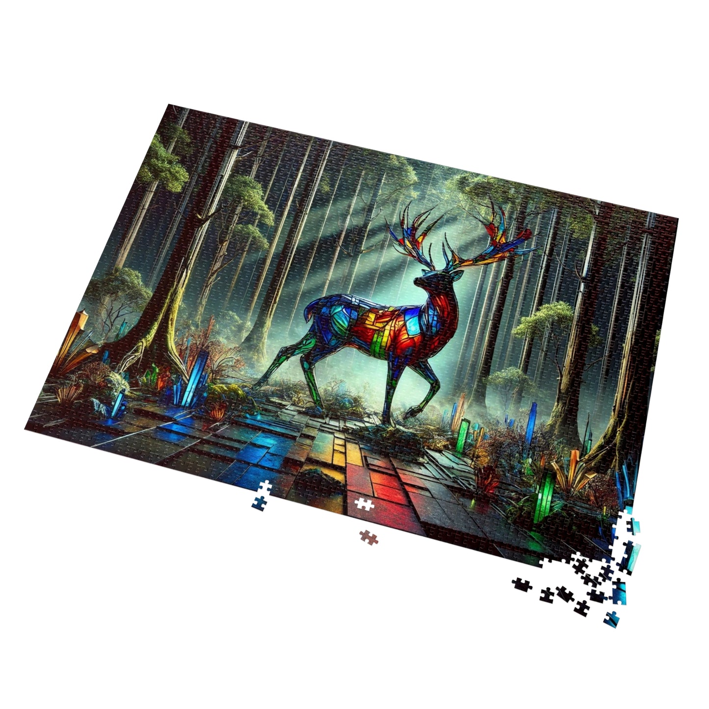 The Luminous Guardian: The Stained Glass Stag in the Silent Forest