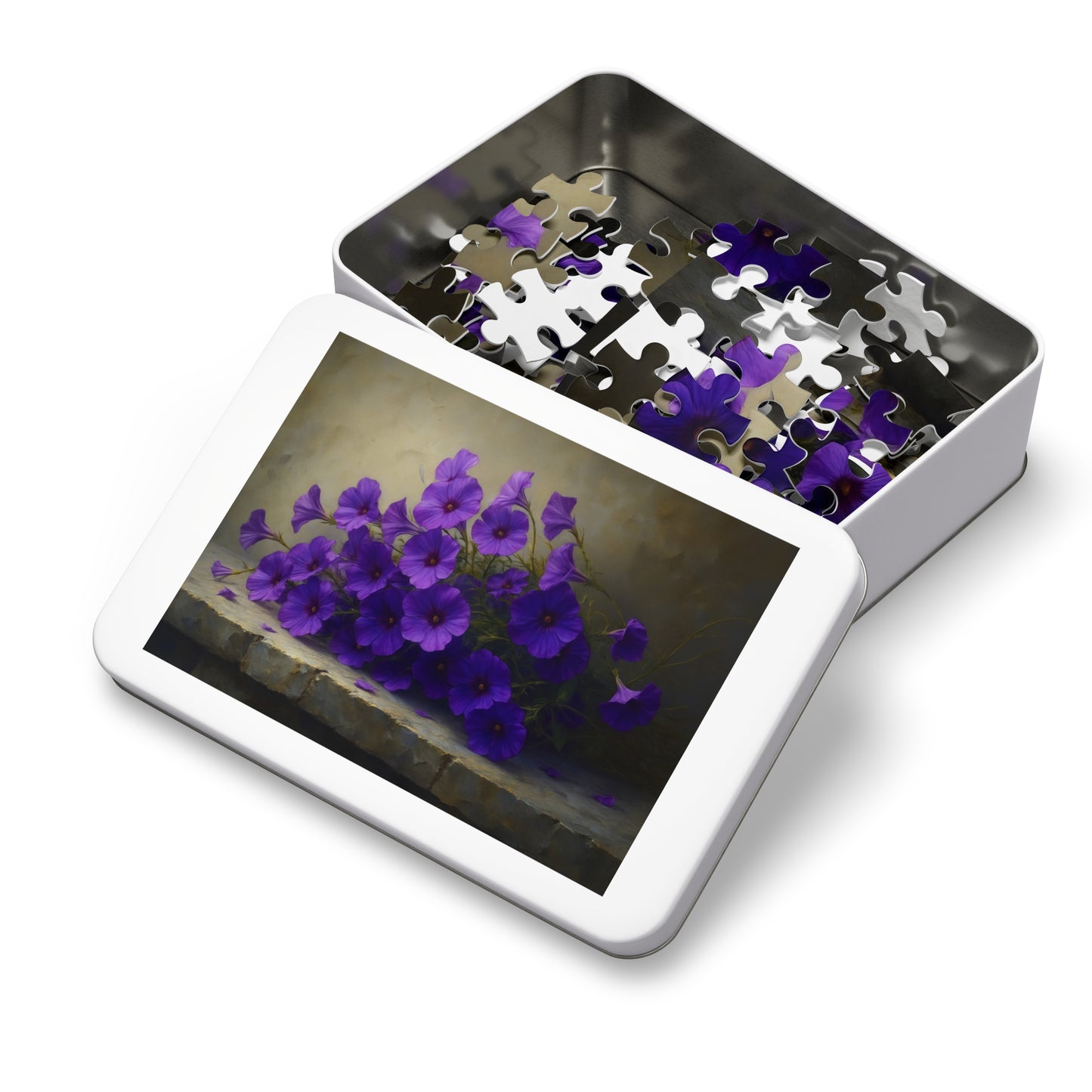 Violet Cascade: Petunias on Cold Stone