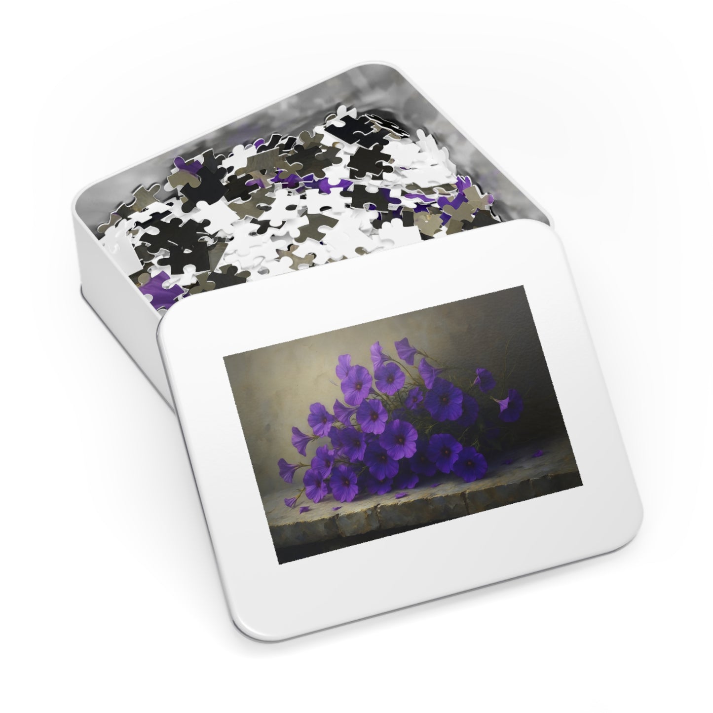 Violet Cascade: Petunias on Cold Stone