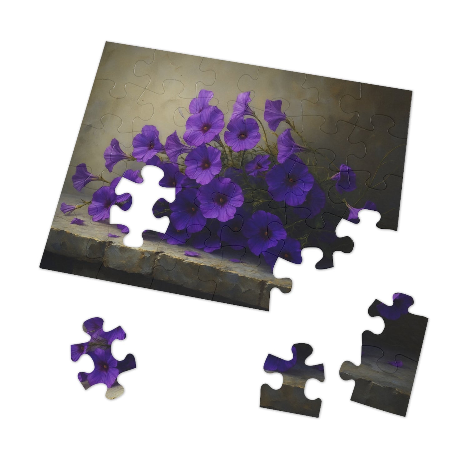 Violet Cascade: Petunias on Cold Stone