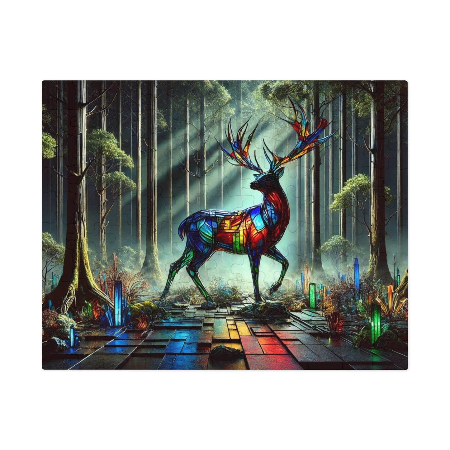 The Luminous Guardian: The Stained Glass Stag in the Silent Forest