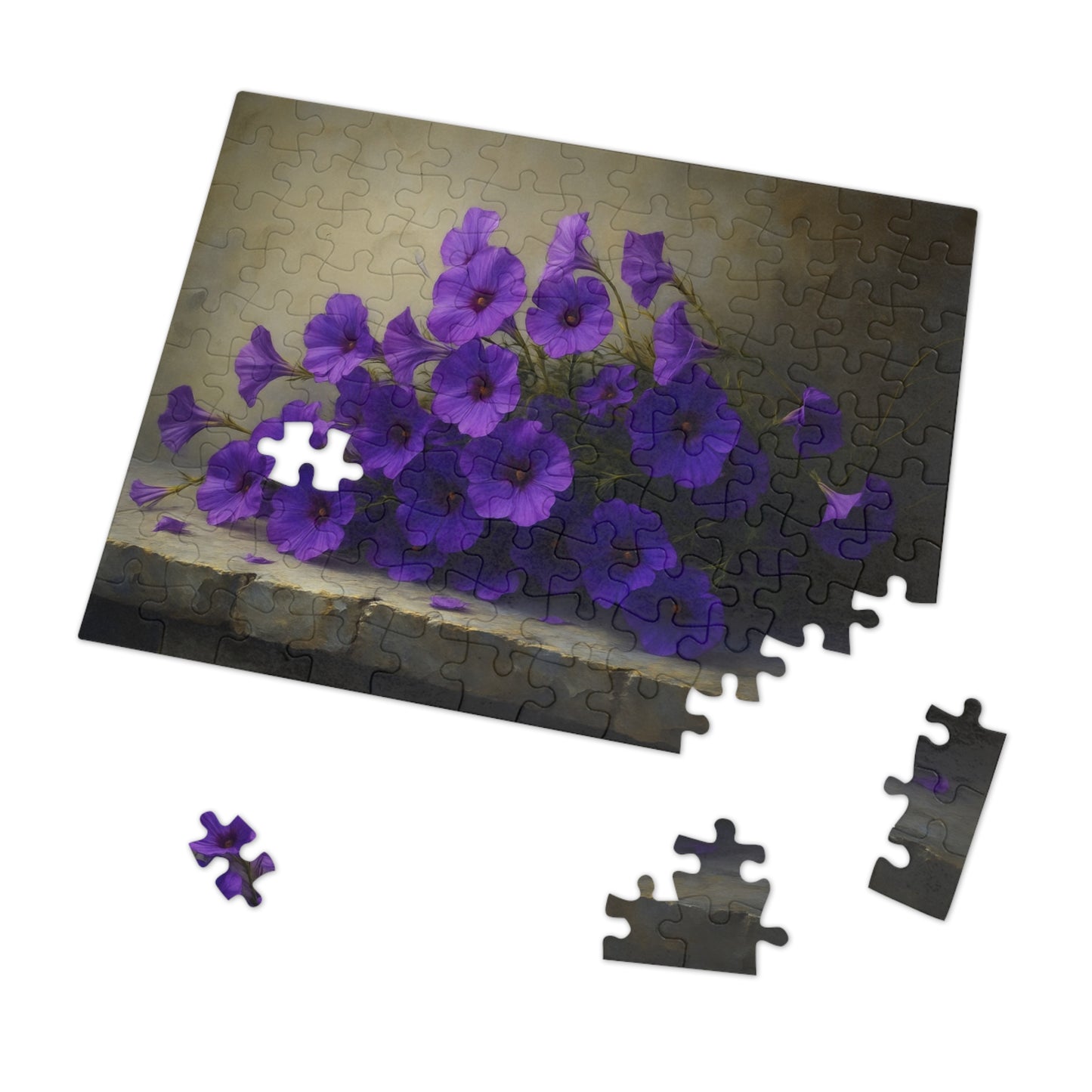 Violet Cascade: Petunias on Cold Stone