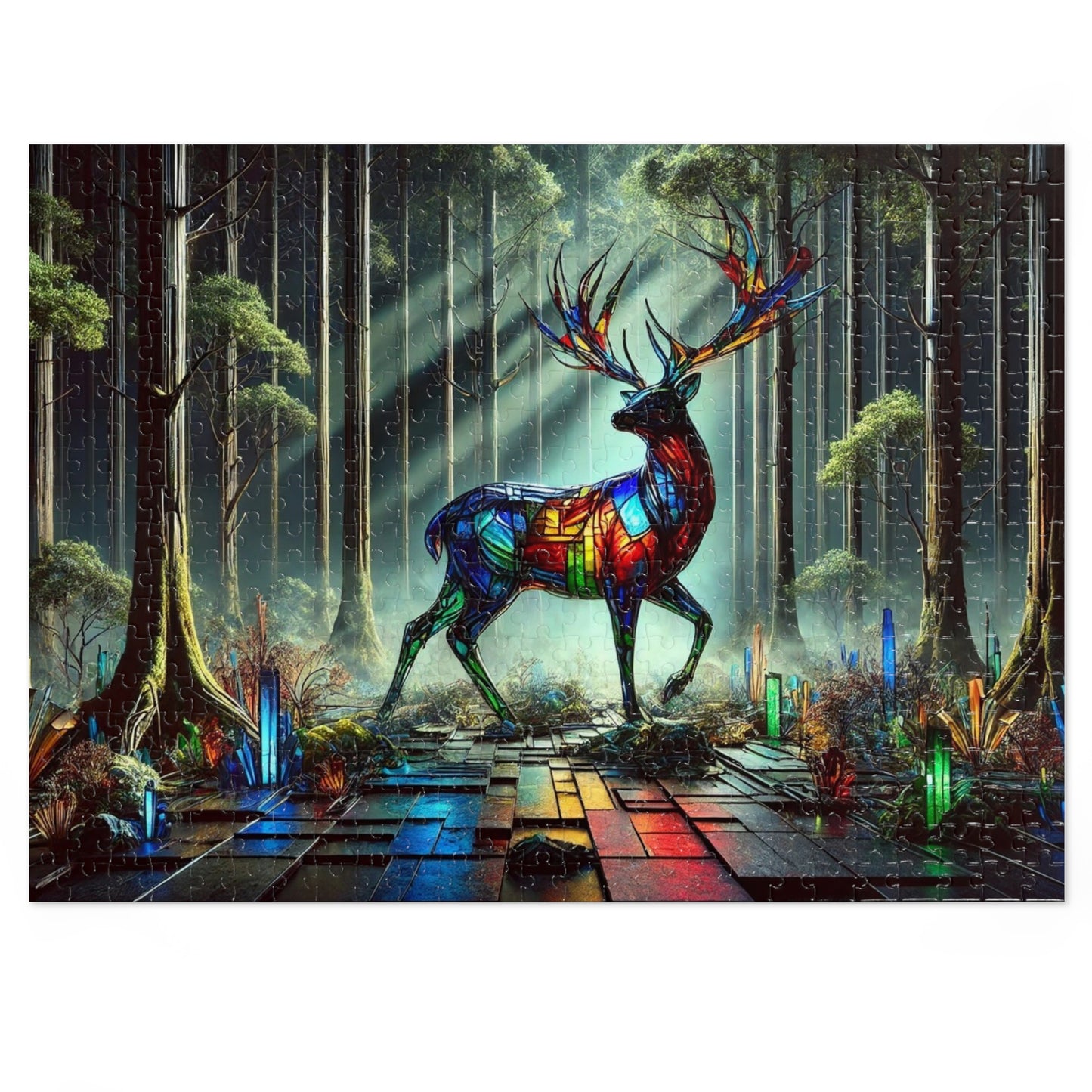 The Luminous Guardian: The Stained Glass Stag in the Silent Forest