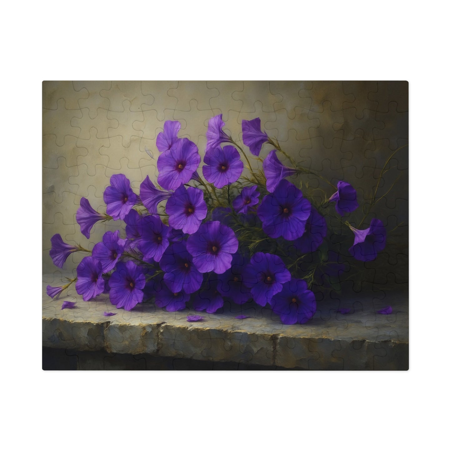 Violet Cascade: Petunias on Cold Stone