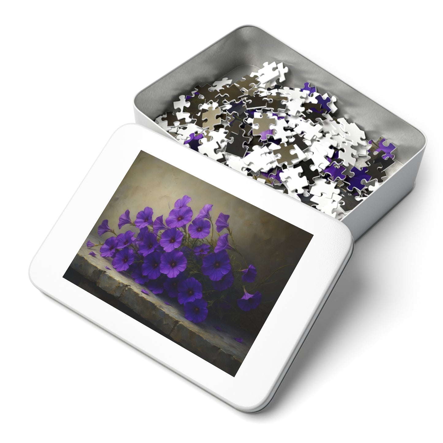 Violet Cascade: Petunias on Cold Stone