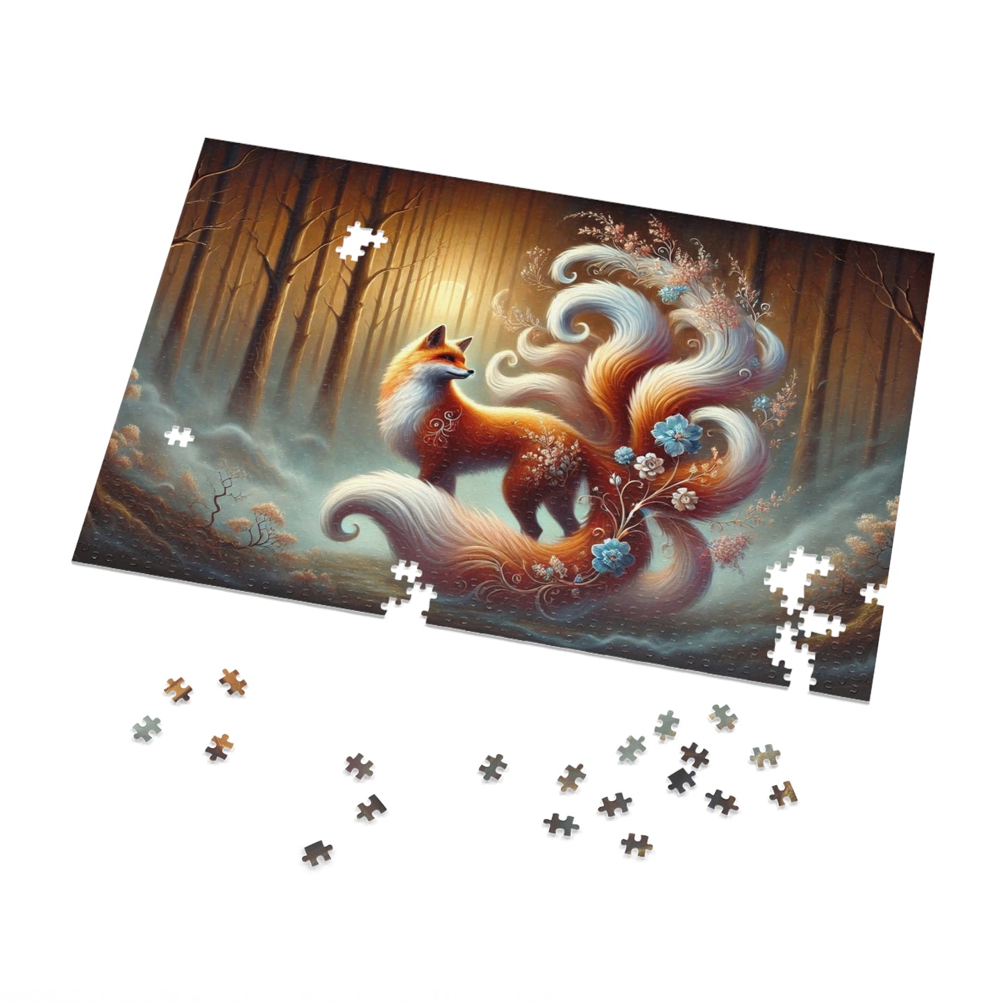 Celestial Bloom: The Nine-Tailed Fox in a Forest of Light