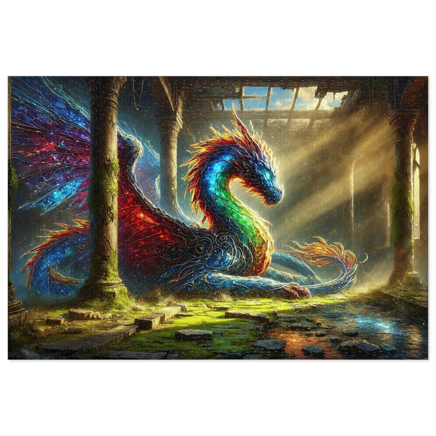 The Luminous Warden: A Dragon Resting Beneath Ruined Skies
