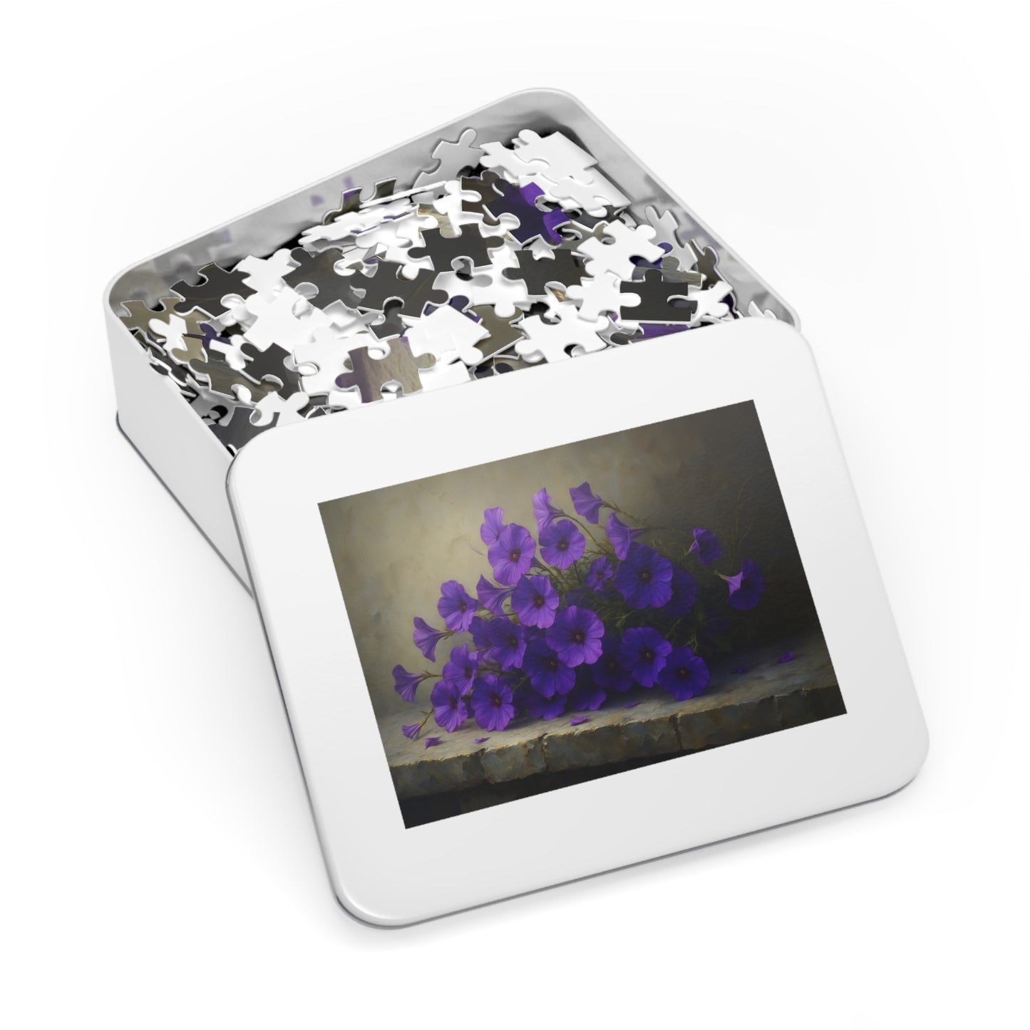 Violet Cascade: Petunias on Cold Stone