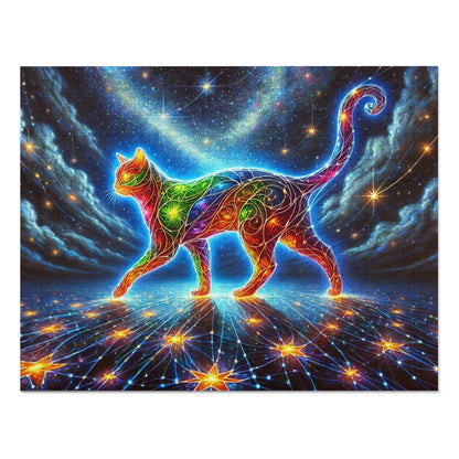 The Celestial Weaver: A Stained-Glass Cat Dancing Through the Stars