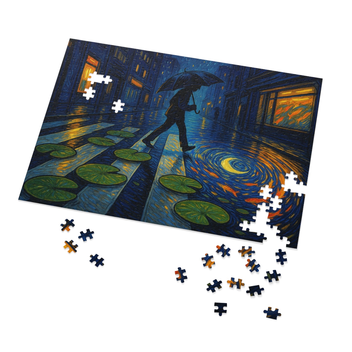 Starry Crosswalk of Lilies: A Surreal Night in the City