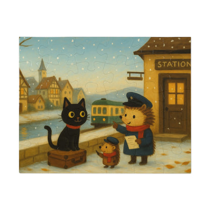 Little Black Cat Journeys: First Snow Departure at Hilltop Station