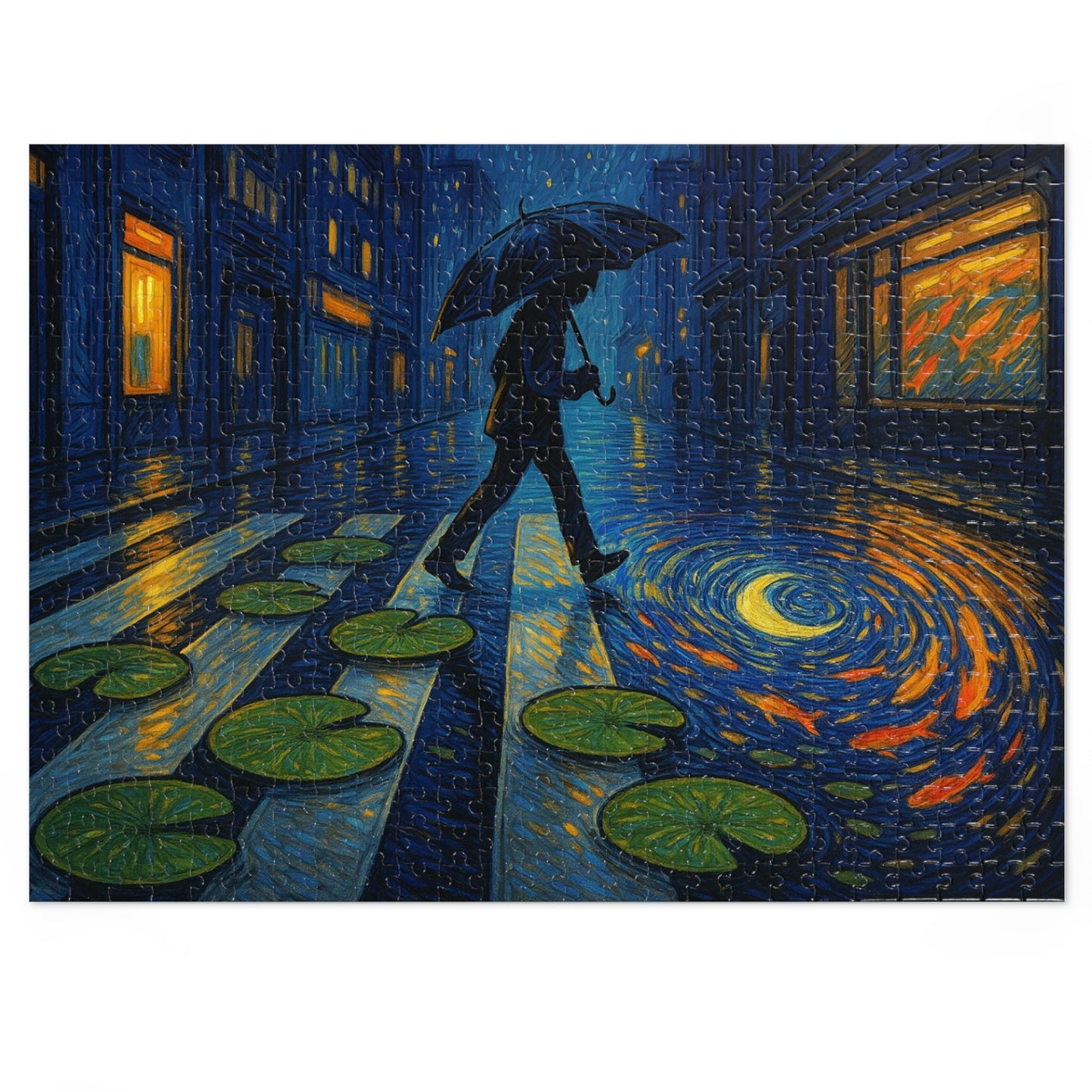 Starry Crosswalk of Lilies: A Surreal Night in the City