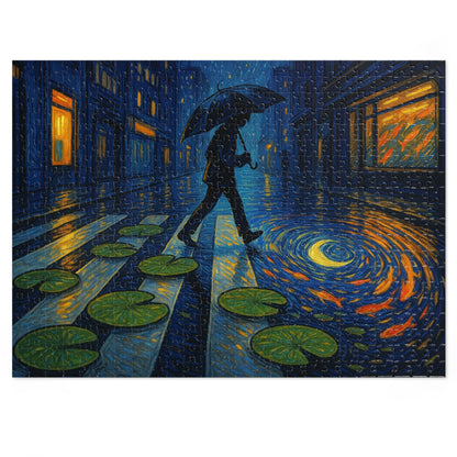 Starry Crosswalk of Lilies: A Surreal Night in the City