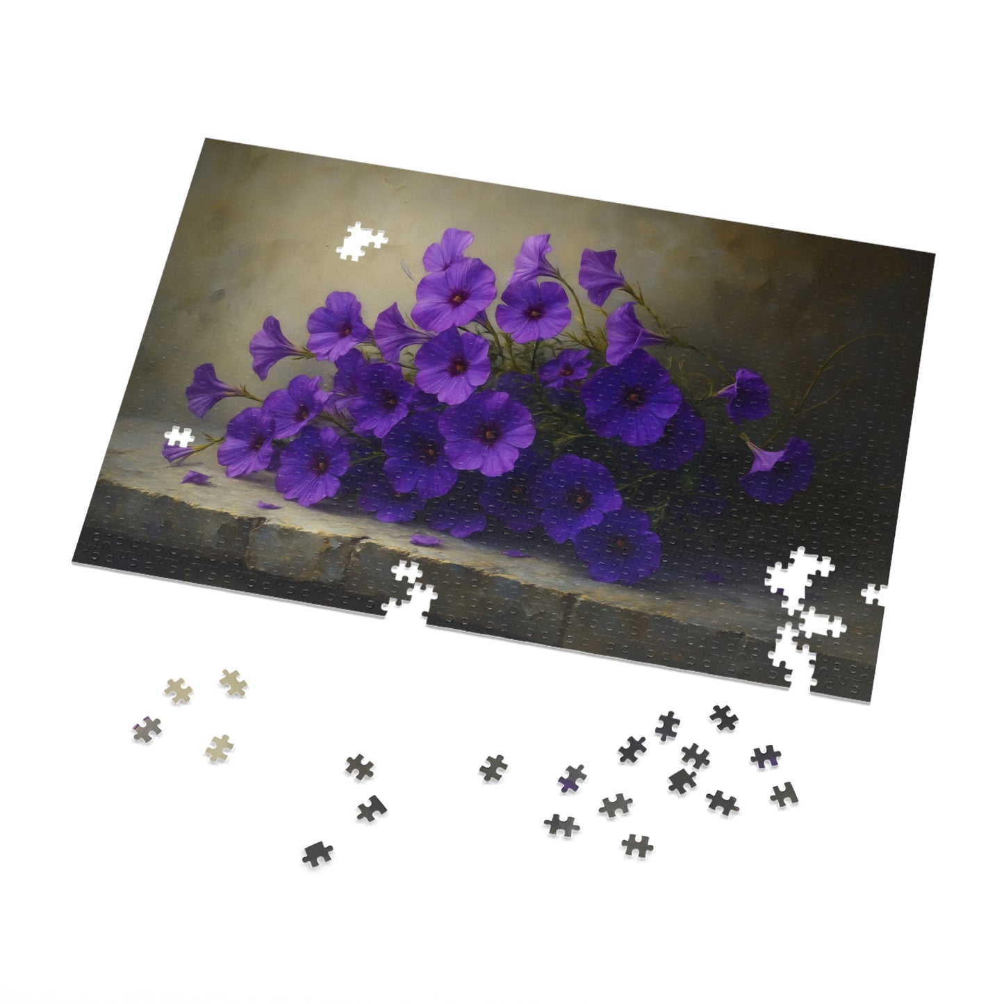 Violet Cascade: Petunias on Cold Stone
