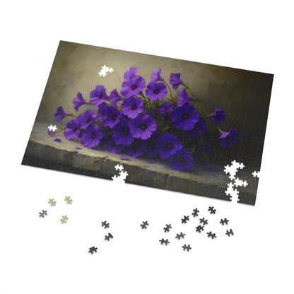 Violet Cascade: Petunias on Cold Stone