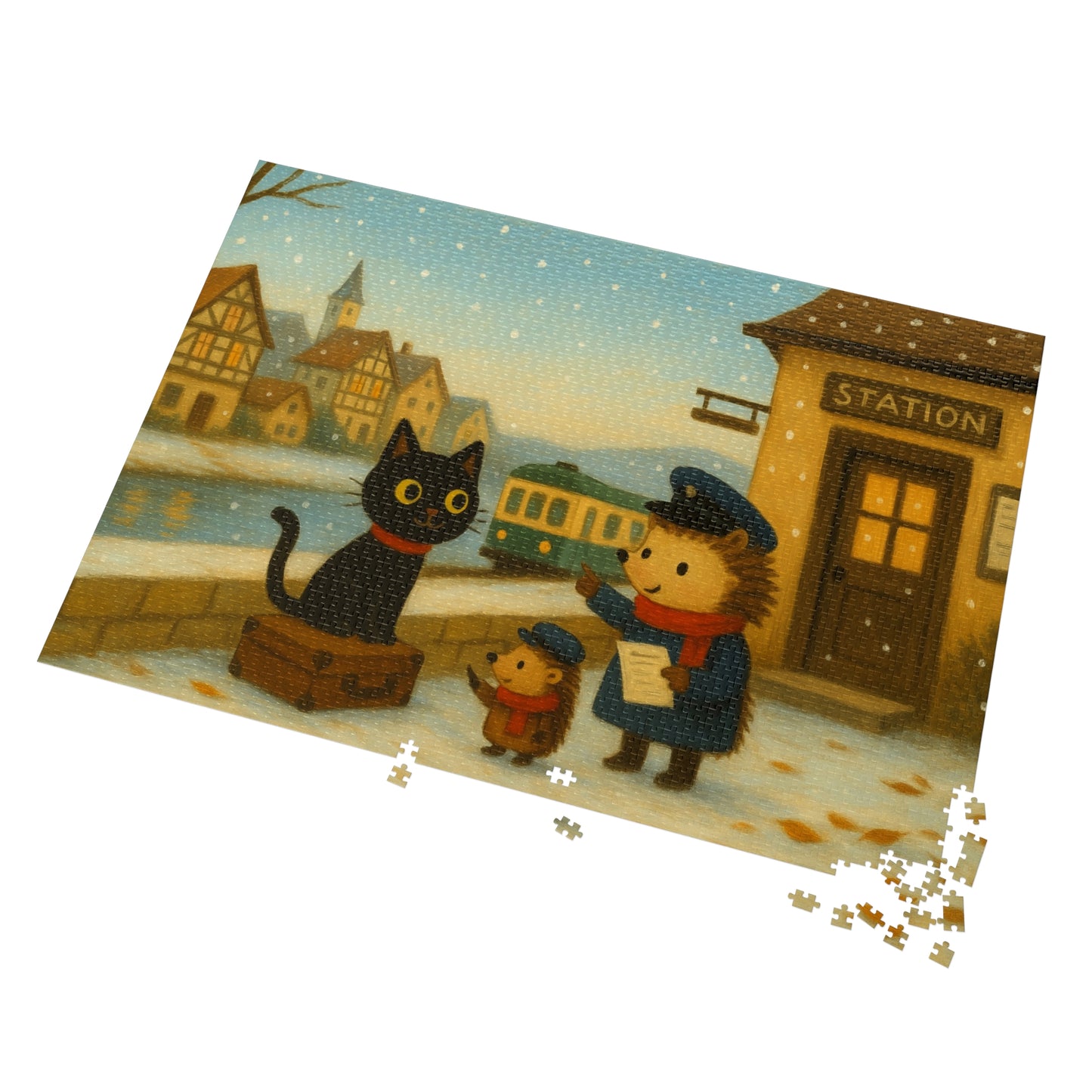 Little Black Cat Journeys: First Snow Departure at Hilltop Station