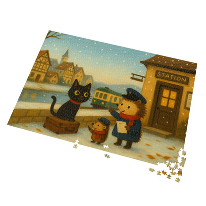 Little Black Cat Journeys: First Snow Departure at Hilltop Station
