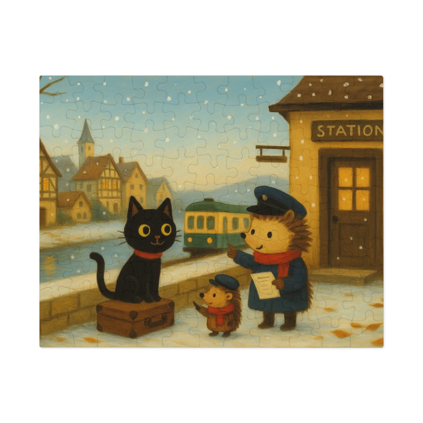 Little Black Cat Journeys: First Snow Departure at Hilltop Station