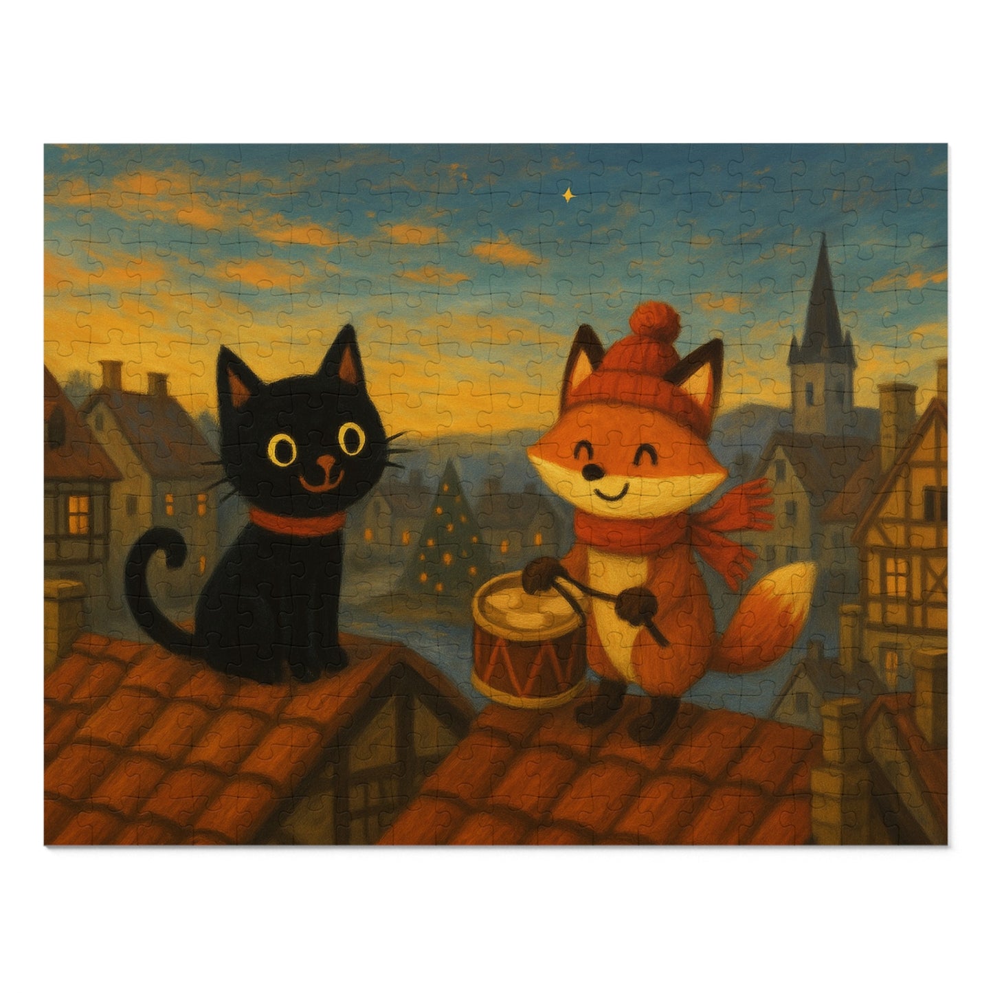 Little Black Cat Journeys: Rooftop Patrol at Dusk