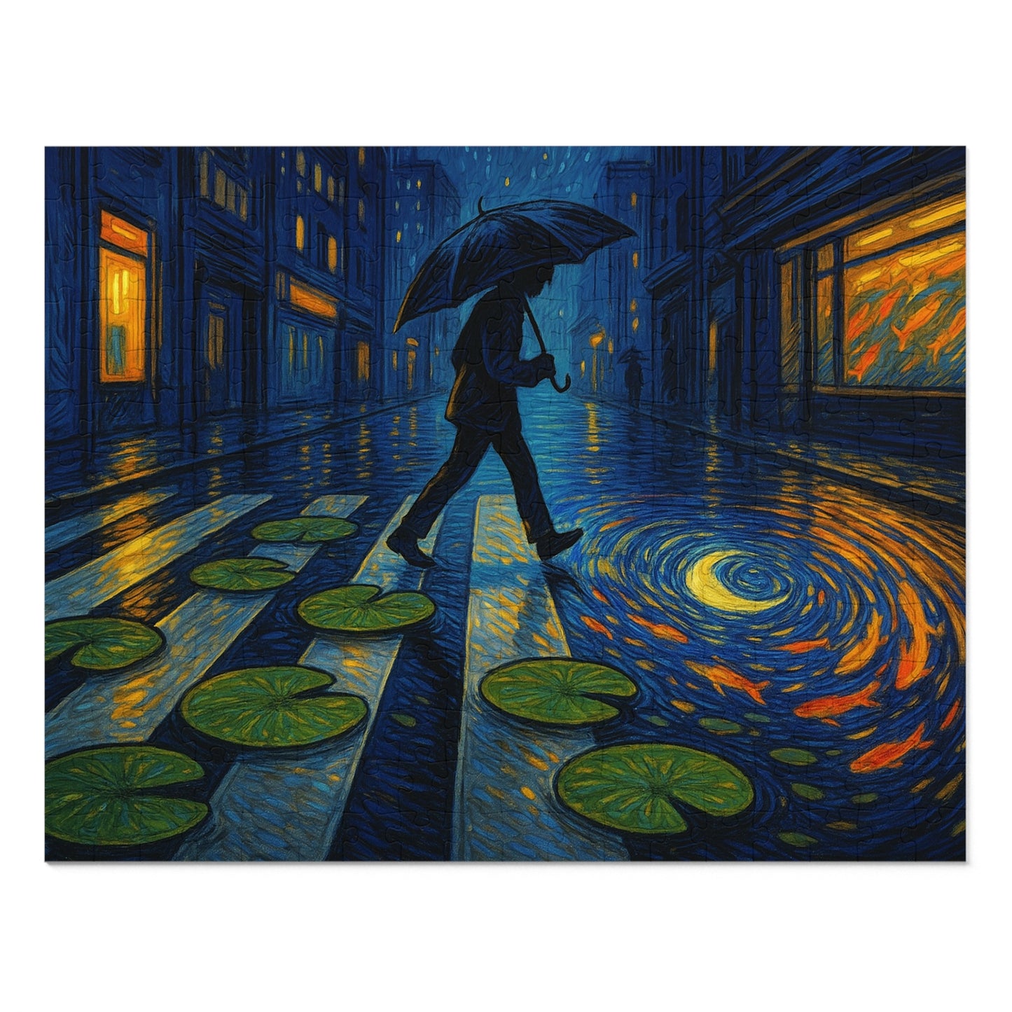 Starry Crosswalk of Lilies: A Surreal Night in the City