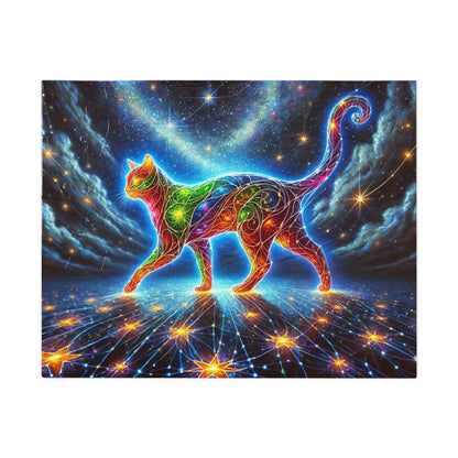 The Celestial Weaver: A Stained-Glass Cat Dancing Through the Stars