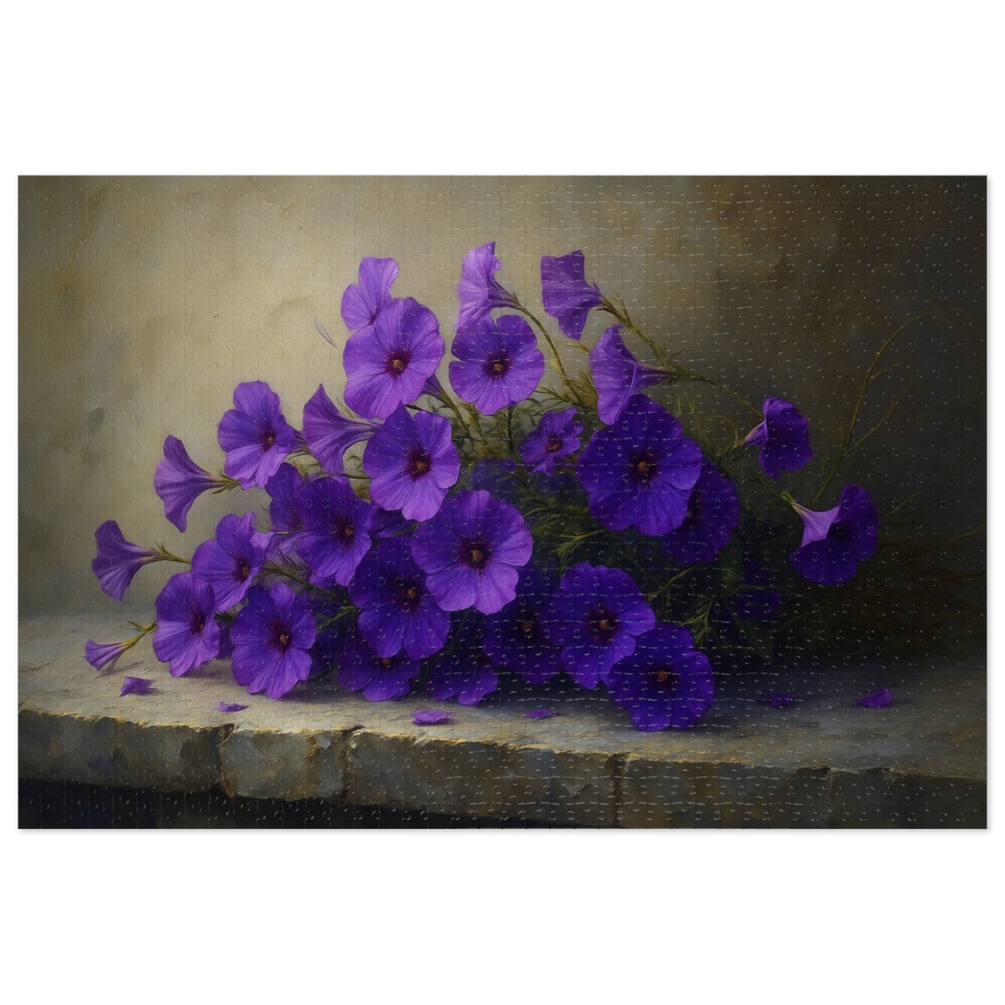 Violet Cascade: Petunias on Cold Stone
