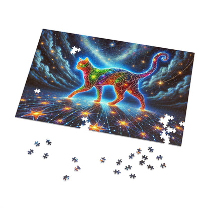 The Celestial Weaver: A Stained-Glass Cat Dancing Through the Stars
