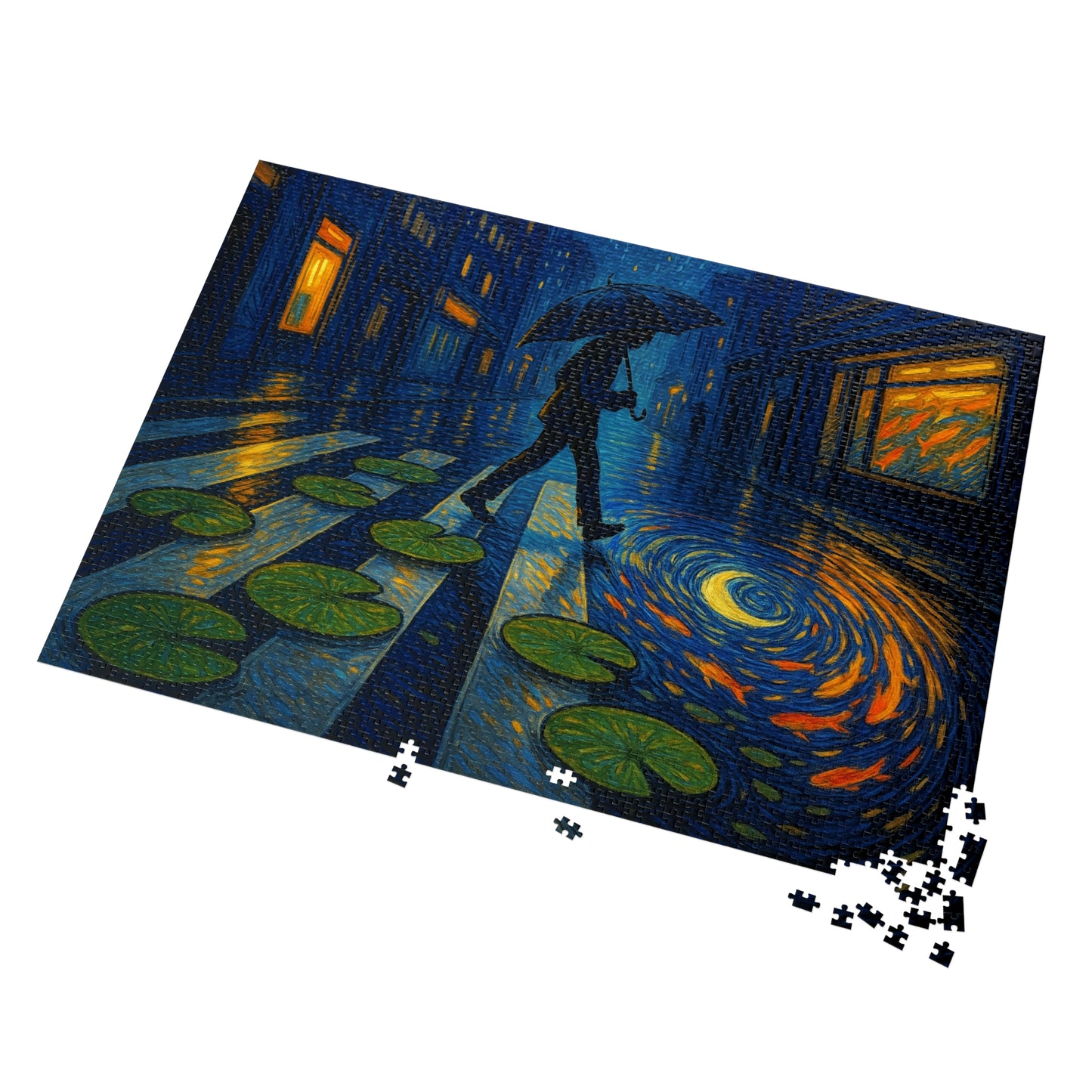 Starry Crosswalk of Lilies: A Surreal Night in the City