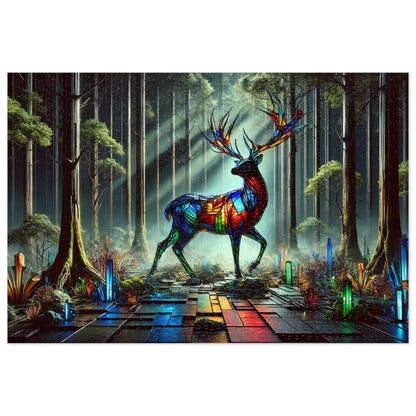 The Luminous Guardian: The Stained Glass Stag in the Silent Forest