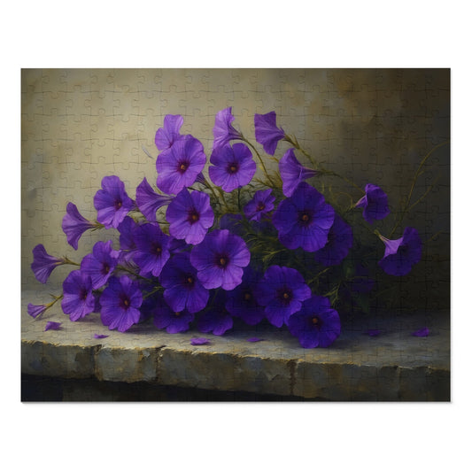 Violet Cascade: Petunias on Cold Stone