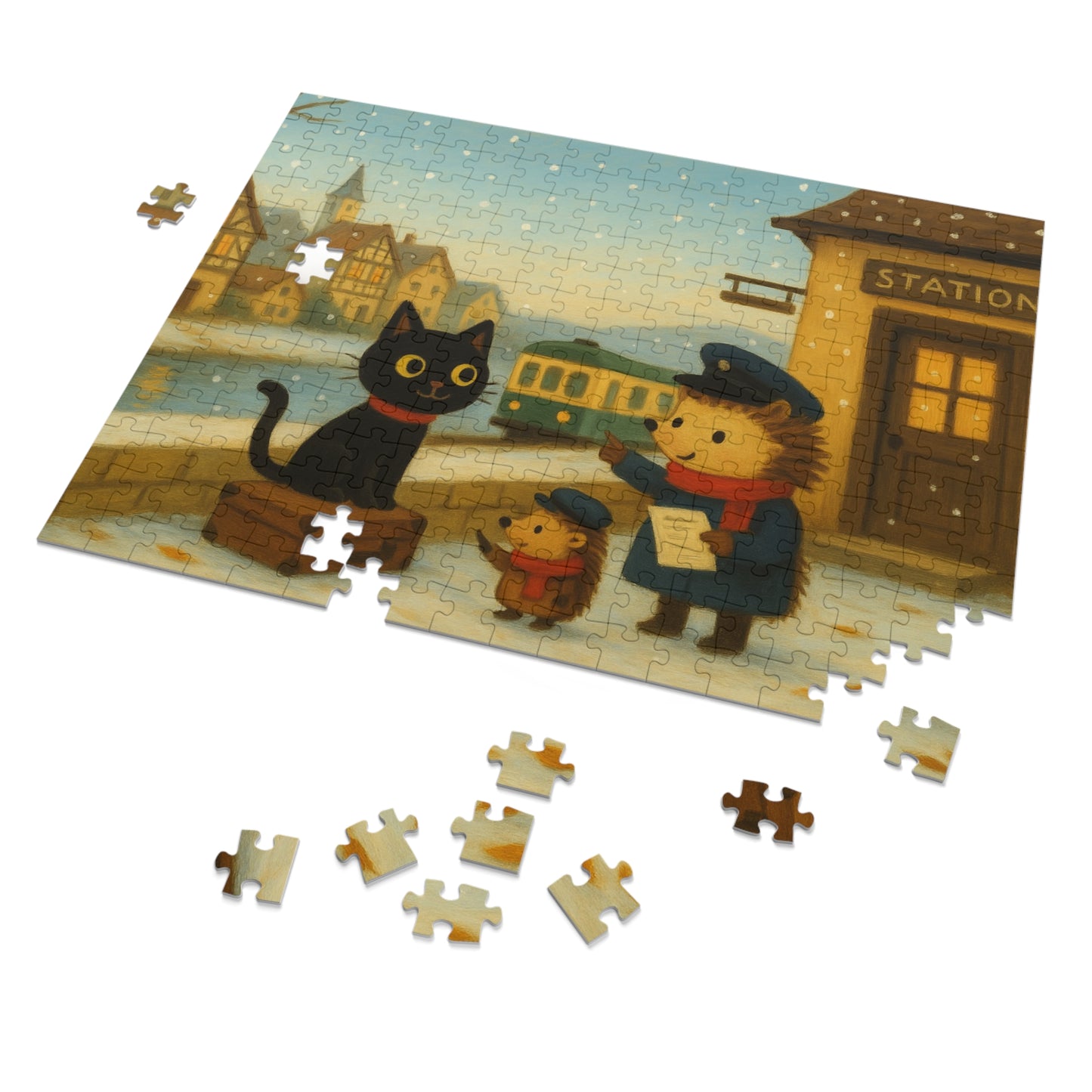 Little Black Cat Journeys: First Snow Departure at Hilltop Station