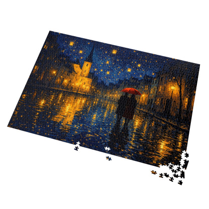 Two Beneath a Red Umbrella — Moonlit Old Town