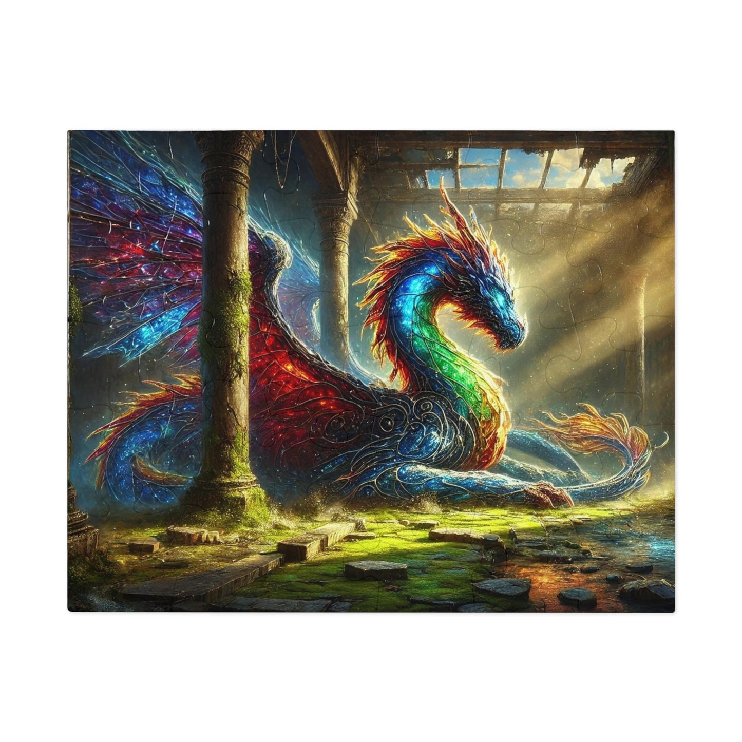 The Luminous Warden: A Dragon Resting Beneath Ruined Skies