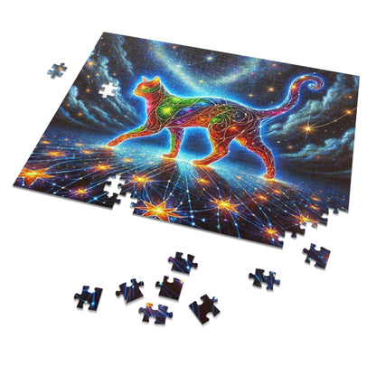 The Celestial Weaver: A Stained-Glass Cat Dancing Through the Stars