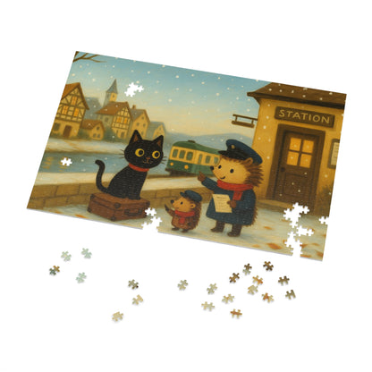 Little Black Cat Journeys: First Snow Departure at Hilltop Station