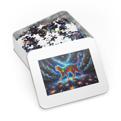 The Celestial Weaver: A Stained-Glass Cat Dancing Through the Stars